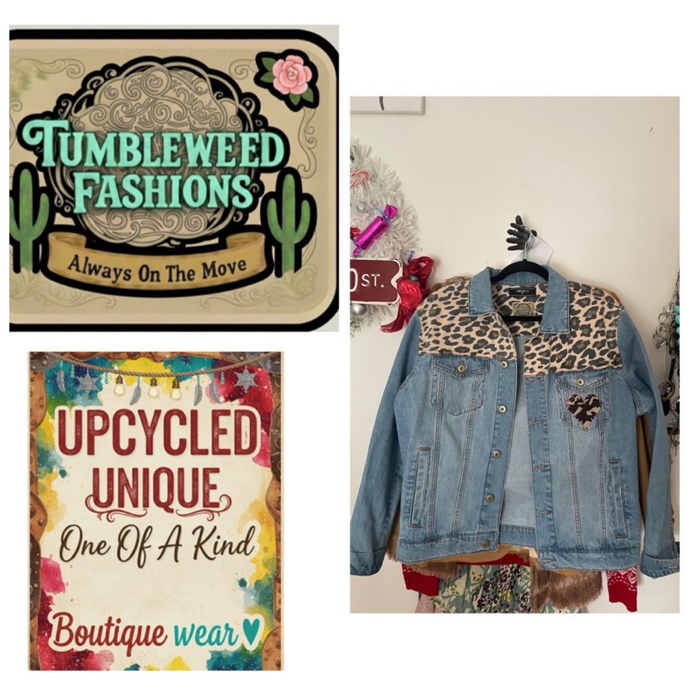 Tumbleweed Fashions Denim Jacket with Leopard Print and beautiful rhinestones💕